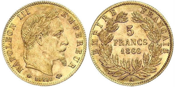 5 Franc 法蘭西第二帝國 (1852 - 1870) 金 拿破仑三世