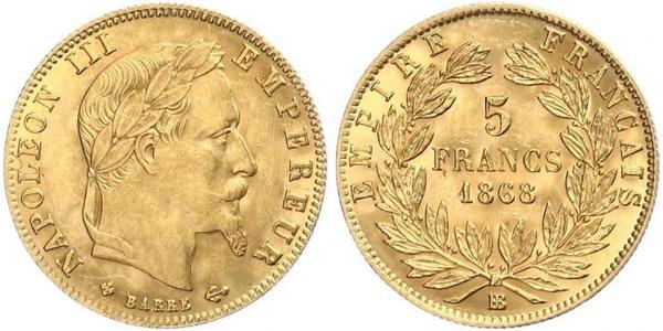 5 Franc 法蘭西第二帝國 (1852 - 1870) 金 拿破仑三世