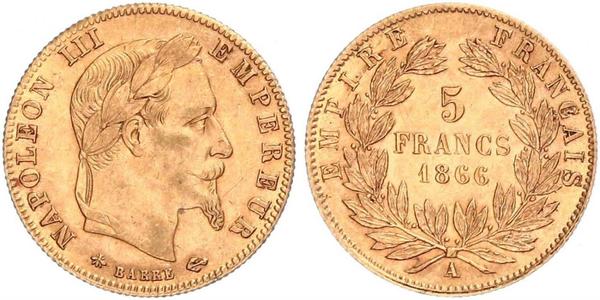 5 Franc 法蘭西第二帝國 (1852 - 1870) 金 拿破仑三世