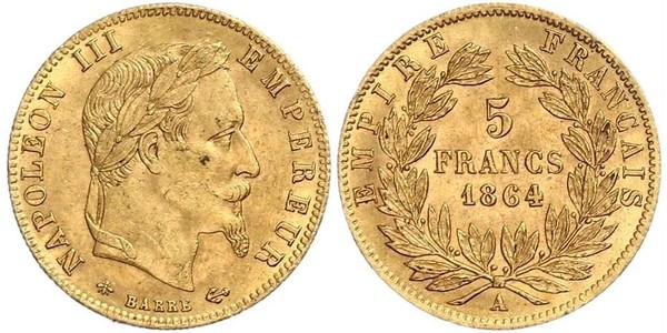 5 Franc 法蘭西第二帝國 (1852 - 1870) 金 拿破仑三世