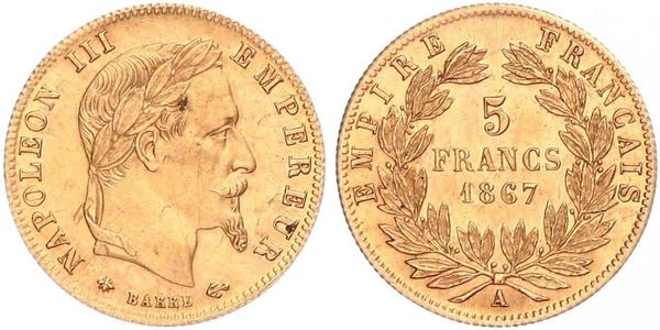 5 Franc 法蘭西第二帝國 (1852 - 1870) 金 拿破仑三世