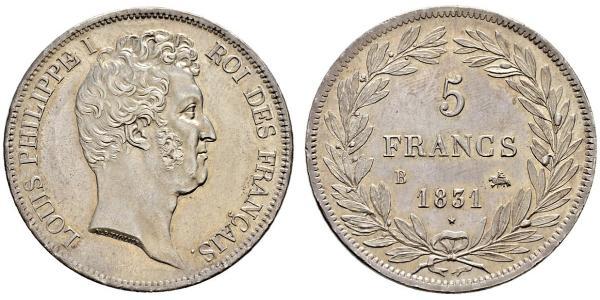 5 Franc 七月王朝 (1830 - 1848) 銀 路易-菲利普一世 (1773 -1850)
