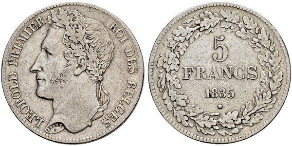 5 Franc 比利时 銀 利奥波德一世 (比利时) (1790 - 1865)