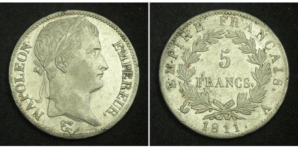 5 Franc 法兰西第一帝国 (1804 - 1814) 銀 拿破仑一世(1769 - 1821)