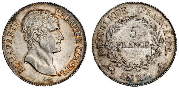 5 Franc 法兰西第一帝国 (1804 - 1814) 銀 拿破仑一世(1769 - 1821)