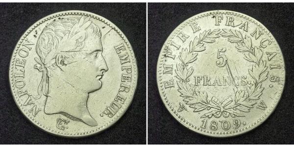 5 Franc 法兰西第一帝国 (1804 - 1814) 銀 拿破仑一世(1769 - 1821)
