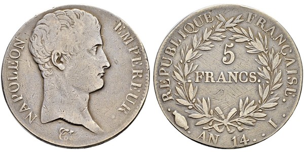 5 Franc 法兰西第一帝国 (1804 - 1814) 銀 拿破仑一世(1769 - 1821)