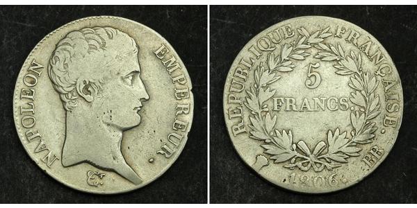 5 Franc 法兰西第一帝国 (1804 - 1814) 銀 拿破仑一世(1769 - 1821)