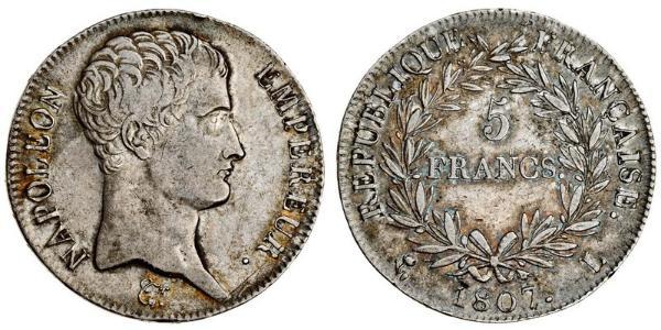 5 Franc 法兰西第一帝国 (1804 - 1814) 銀 拿破仑一世(1769 - 1821)
