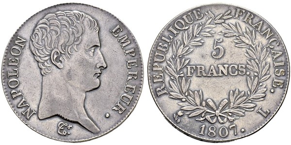 5 Franc 法兰西第一帝国 (1804 - 1814) 銀 拿破仑一世(1769 - 1821)