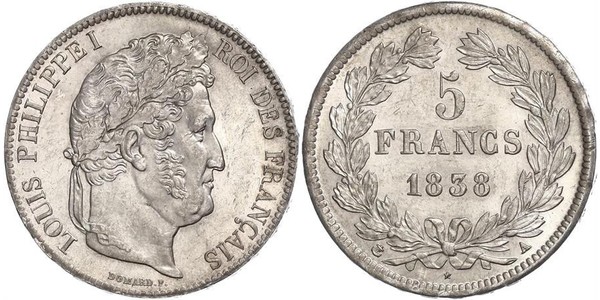 5 Franc 法国 / 七月王朝 (1830 - 1848) 銀 路易-菲利普一世 (1773 -1850)