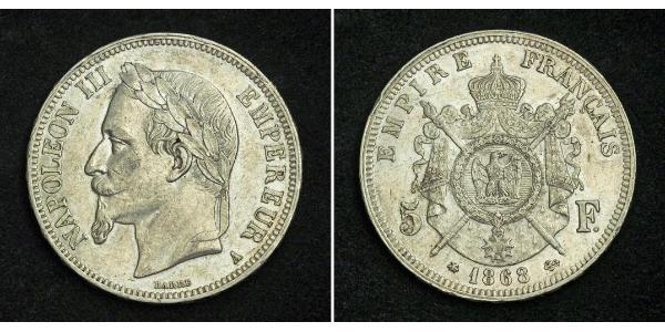 5 Franc 法蘭西第二帝國 (1852 - 1870) 銀 拿破仑三世