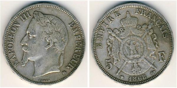 5 Franc 法蘭西第二帝國 (1852 - 1870) 銀 拿破仑三世