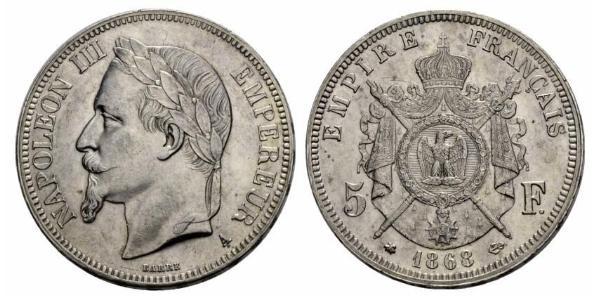 5 Franc 法蘭西第二帝國 (1852 - 1870) 銀 拿破仑三世