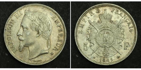 5 Franc 法蘭西第二帝國 (1852 - 1870) 銀 拿破仑三世