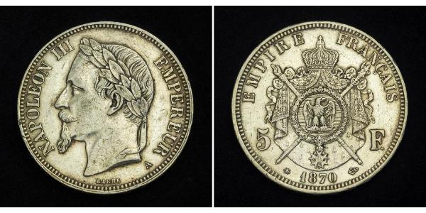 5 Franc 法蘭西第二帝國 (1852 - 1870) 銀 拿破仑三世
