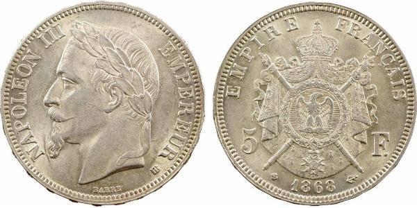 5 Franc 法蘭西第二帝國 (1852 - 1870) 銀 拿破仑三世