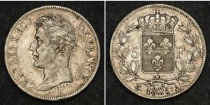 5 Franc 波旁复辟 銀 查理十世 (法兰西) (1757-1836)