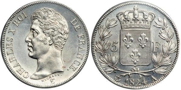 5 Franc 波旁复辟 銀 查理十世 (法兰西) (1757-1836)
