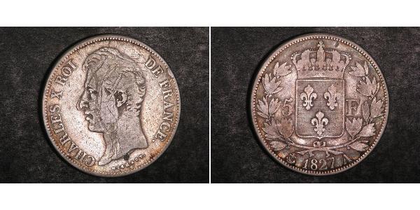 5 Franc 波旁复辟 銀 查理十世 (法兰西) (1757-1836)