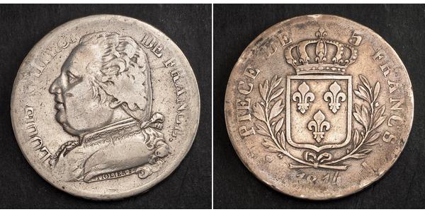 5 Franc 波旁复辟 銀 路易十八 (1755 - 1824)