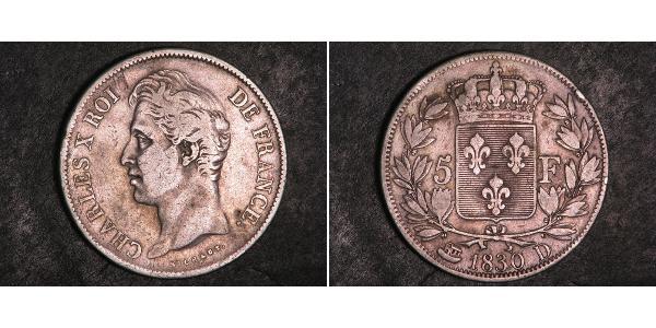 5 Franc 波旁复辟 銀 查理十世 (法兰西) (1757-1836)