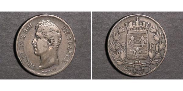 5 Franc 波旁复辟 銀 查理十世 (法兰西) (1757-1836)
