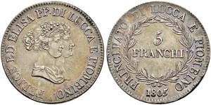 5 Franchi / 5 Franc Italian city-states Argent 