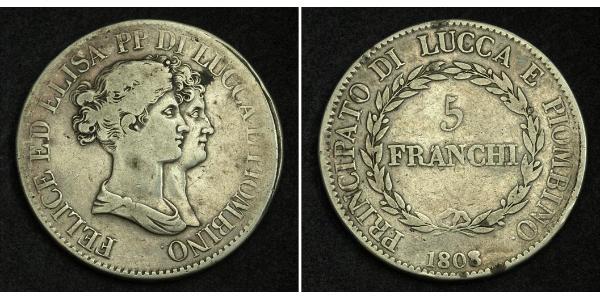 5 Franchi / 5 Franc Italian city-states Argent 