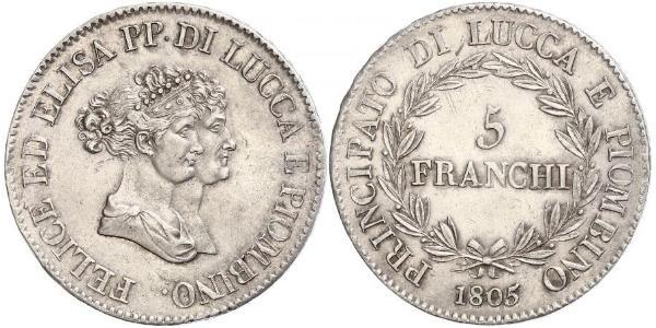 5 Franchi / 5 Franc Italian city-states Argento 