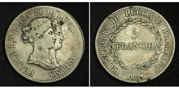 5 Franchi / 5 Franc Italian city-states Silber 