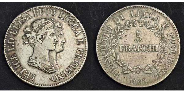 5 Franchi / 5 Franc Italian city-states Silber 