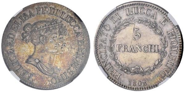 5 Franchi / 5 Franc Italian city-states Silver 