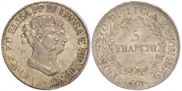 5 Franchi / 5 Franc Italian city-states Silver 