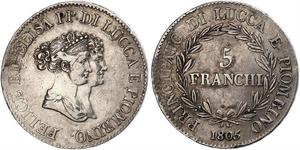 5 Franchi / 5 Franc Italian city-states 銀 