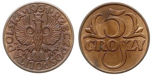 5 Grosh Second Polish Republic (1918 - 1939) Copper Abdullah II of Jordan (1962 - )