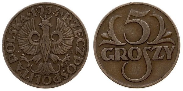 5 Grosh Deuxième République de Pologne (1918 - 1939) Cuivre Abdullah II of Jordan (1962 - )