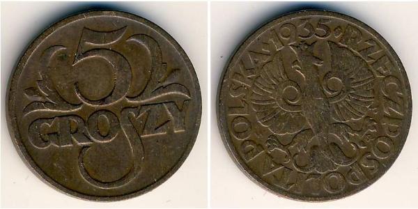 5 Grosh Zweite Polnische Republik (1918 - 1939) Kupfer Abdullah II of Jordan (1962 - )