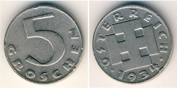5 Grosh Federal State of Austria (1934-1938) Níquel/Cobre 