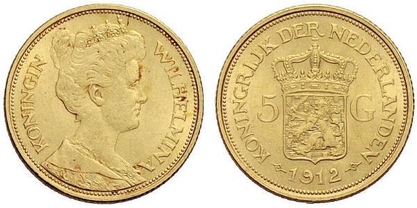 5 Gulden Kingdom of the Netherlands (1815 - ) Gold Wilhelmina of the Netherlands (1880 - 1962)