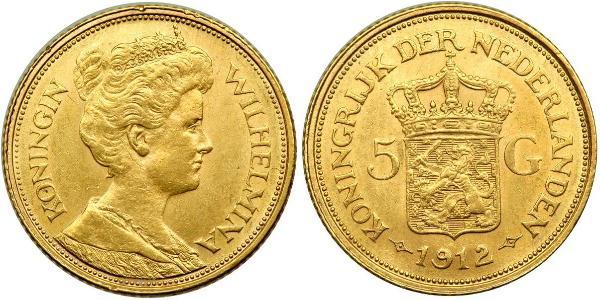 5 Gulden Kingdom of the Netherlands (1815 - ) Gold Wilhelmina of the Netherlands (1880 - 1962)