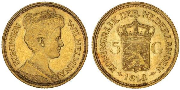 5 Gulden Königreich der Niederlande (1815 - ) Gold Wilhelmina (Niederlande)(1880 - 1962)