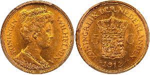 5 Gulden Royaume des Pays-Bas (1815 - ) Or Wilhelmine (reine des Pays-Bas)(1880 - 1962)