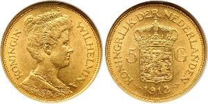 5 Gulden Royaume des Pays-Bas (1815 - ) Or Wilhelmine (reine des Pays-Bas)(1880 - 1962)