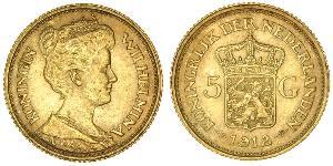 5 Gulden Royaume des Pays-Bas (1815 - ) Or Wilhelmine (reine des Pays-Bas)(1880 - 1962)