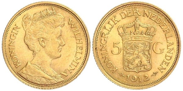 5 Gulden Royaume des Pays-Bas (1815 - ) Or Wilhelmine (reine des Pays-Bas)(1880 - 1962)