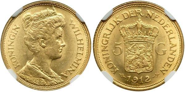 5 Gulden Royaume des Pays-Bas (1815 - ) Or Wilhelmine (reine des Pays-Bas)(1880 - 1962)