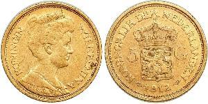 5 Gulden Regno dei Paesi Bassi (1815 - ) Oro Guglielmina dei Paesi Bassi(1880 - 1962)