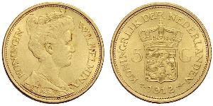 5 Gulden Regno dei Paesi Bassi (1815 - ) Oro Guglielmina dei Paesi Bassi(1880 - 1962)