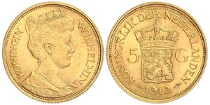 5 Gulden Regno dei Paesi Bassi (1815 - ) Oro Guglielmina dei Paesi Bassi(1880 - 1962)